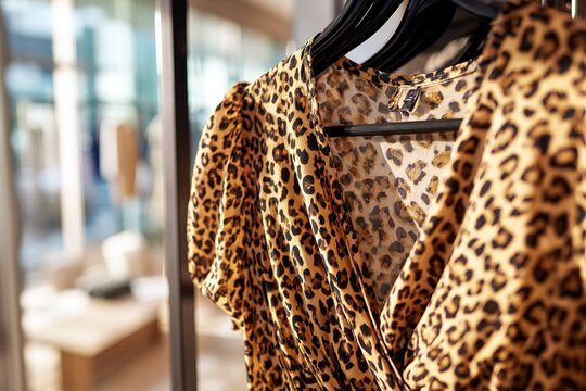 cheetah print dress hanging on boutique rack