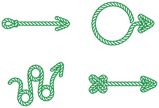 Green rope arrows and shapes vector illustration set on white background.