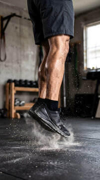 Extreme Close-up of Hispanic man in his 40s During Burpee Broad Jumps Functional Fitness Exercise
