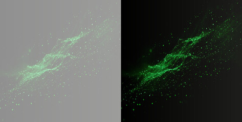 Abstract green plexus network particle wave, digital technology green node mesh, dark green glowing particle constellation pattern for tech banner PNG © Aura Canvas