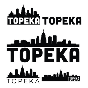 Topeka Skyline Silhouette With Text Black On White Background