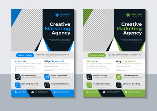 Creative marketing agency flyer design template mockup with navigation
