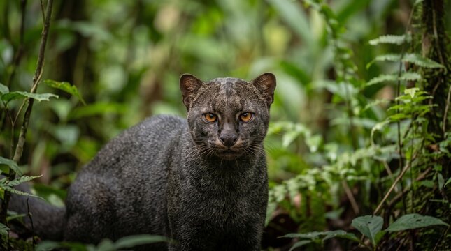 jaguarundi portrait eye contact