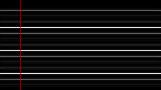 Blank white worksheet exercise book, lined notebook paper, Motion graphics of blank page icon, 4k animation video..