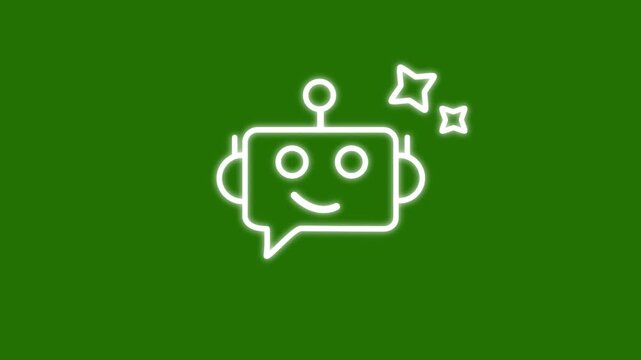 White line artificial intelligence robot chat bot icon animation on black background