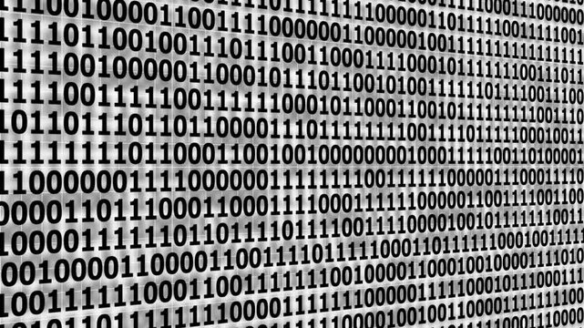 vertical stream of glowing binary digits (0s and 1s) in blue over a black background. Perfect for futuristic animations, cyberpunk intros