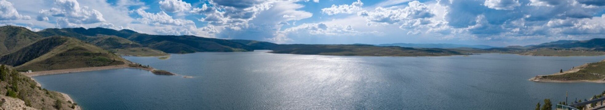 Panorama of the Soldier Creek Dam and the Strawberry Reservoir near Heber City, Utah, USA