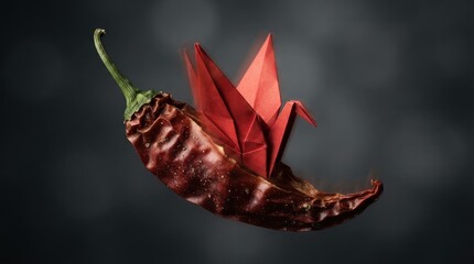 Obraz premium Origami crane on a red chili pepper