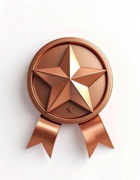 A bronze star medal with two hanging ribbons against a white background