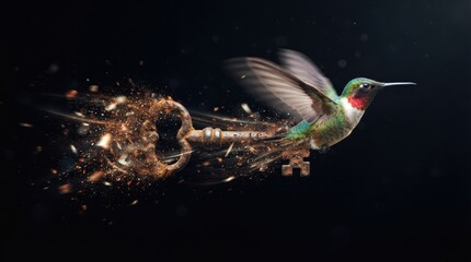Fototapeta premium Hummingbird transforming into an antique key