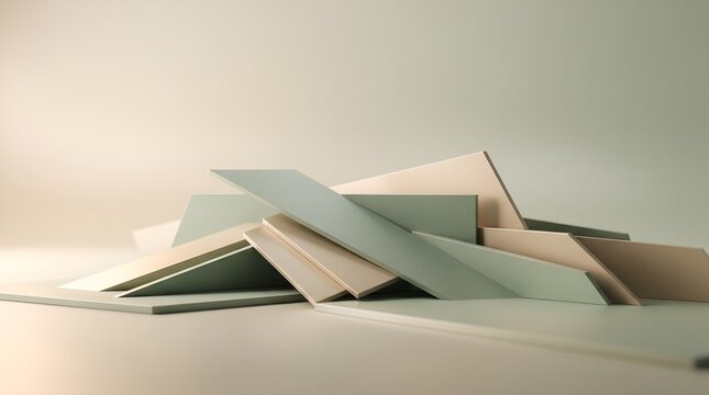 Abstract geometric composition of layered pastel planes with soft lighting and architectural precision