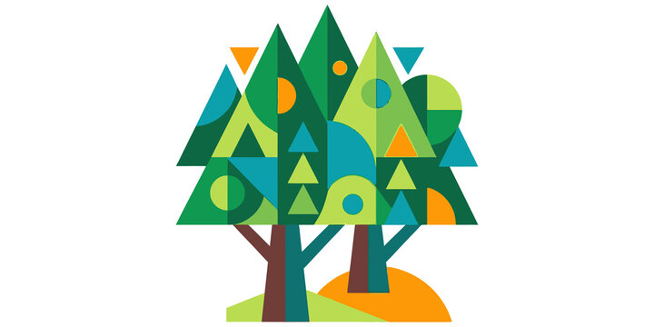 Abstract geometric trees graphic design isolated on transparent background