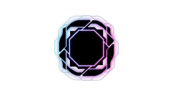 Modern Futuristic Cyberpunk Neon Emblem or Logo Design with Geometric Shapes on White Background