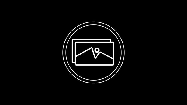 Gallery Icon Animation with Circular Outline Frame on Black Background animation.. video