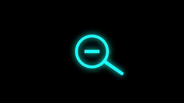 Glowing Cyan Zoom Out Magnifying Glass Icon Animation on Isolated Black Background video...