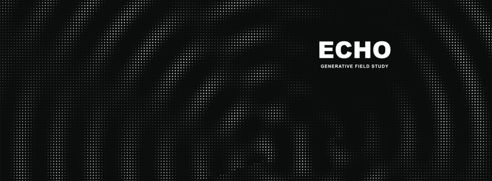 Abstract generative field study with echo text and dot pattern