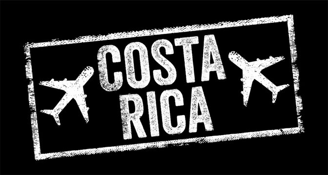 COSTA RICA stamp text design concept for travel destination location sign label banner poster typography element symbol corporate identity presentation template geography tourism mark trip airplane