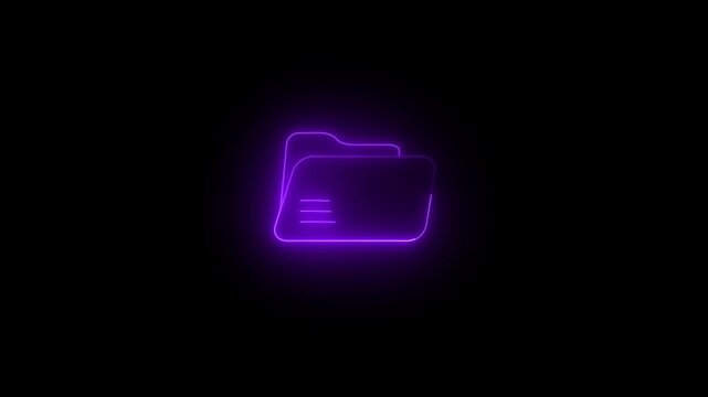 Glowing Purple Neon File Folder Icon Animation on Isolated black Background video...