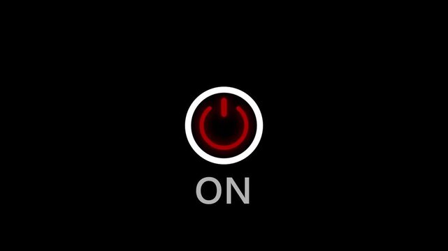 Glowing Power ON Button Icon Animation with Circle Frame on Isolated Black Background animation...