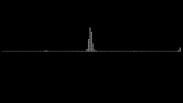 Dynamic audio waveform visualization with glowing white equalizer lines, digital sound analyzer animation, on black screen background, seamless frequency spectrum loop for projects 4K video.