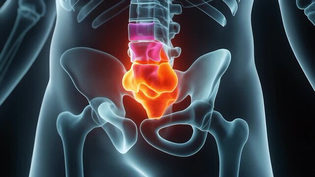 Medical animation of lower back and pelvic pain visualization. 4K Video