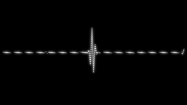 Digital audio spectrum equalizer animation featuring glowing white waveform bars, sound frequency, modern music analyzer, seamless on black screen background high quality 4K motion graphics.