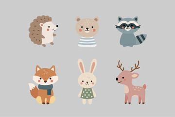 Fototapeta premium Cute Boho Kids Elements Set – Minimal Scandinavian Nursery Clipart Collection