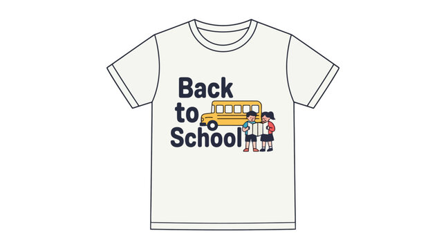 Childrens back to school t shirt design with yellow bus graphic, clothing