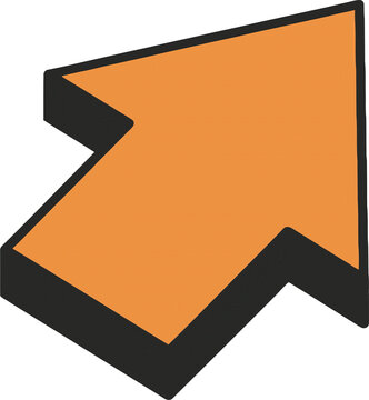 Orange 3d isometric arrow pointing up and to the right