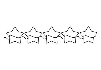 Obraz premium Illustration of five stars in a row, made in one continuous line. Minimalistic drawing of rating and feedback in the style of one line art. Hand drawn one line vector. Editable stroke. 