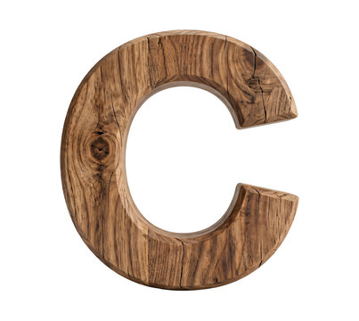 Capital letter C made of natural wooden timber texture isolated on PNG background