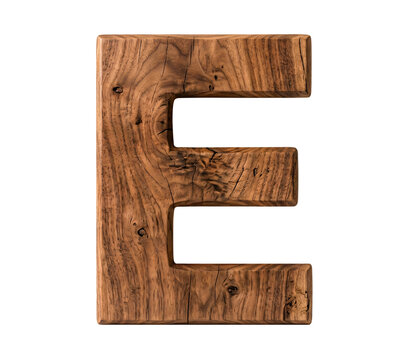 Capital letter E crafted from rustic wood grain isolated on transparent PNG background