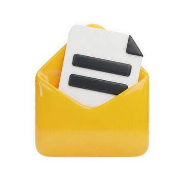 3d rendered envelope with a piece of paper coming out of it