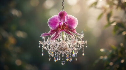 Obraz premium Crystal chandelier with purple orchid flower