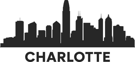 Obraz premium Charlotte North Carolina Skyline Silhouette with City Name