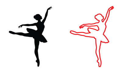 Ballerina Silhouette In Black And Red Isolated On White Background © Soleman