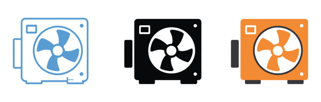 Ac outside unit icon vector, hvac cooling system symbol, air conditioning equipment illustration, climate control technology, ventilation service concept, building maintenance and repair design.