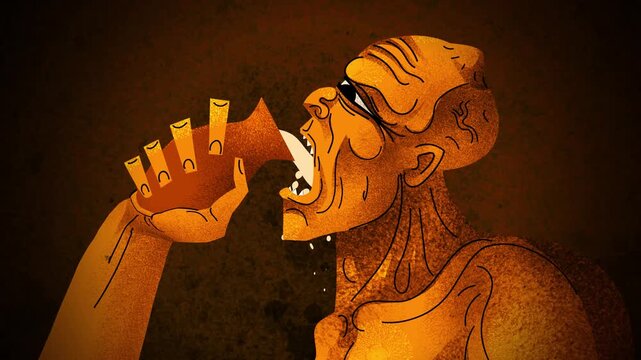 cyclops polyphemus drinking wine from a large ancient greek vessel