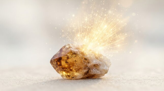 Glowing citrine crystal with magical light flare