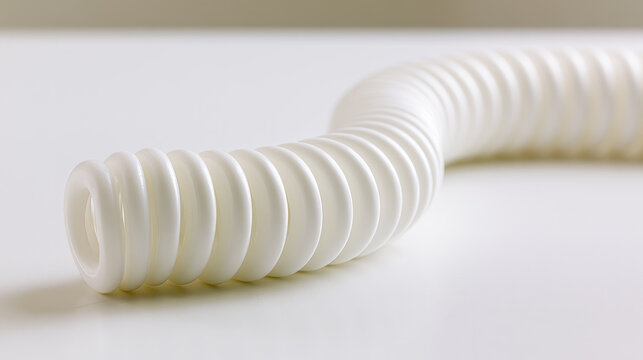 Neck traction collar spinal decompression tension relief white spring coiled tube minimalist studio medical device cervical spine pressure relief macro detail clean background bright lighting