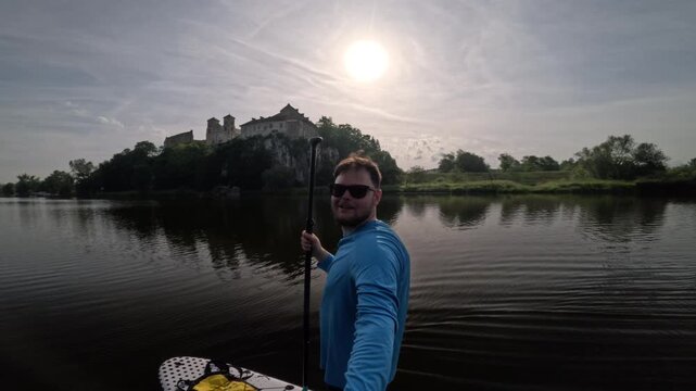Man paddling SUP on Miedzybrodzkie Lake