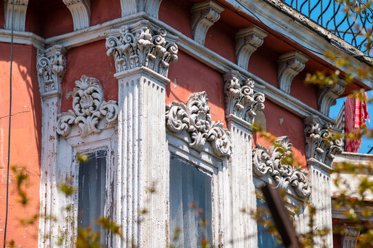 detail of a house facade with rustic decoration in the district of balat