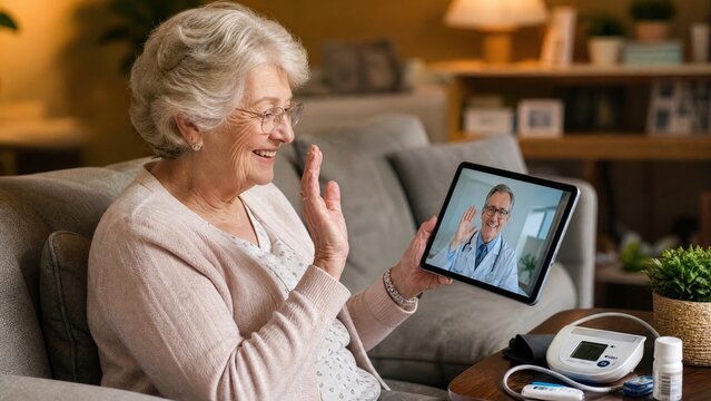 Female Doctor Conducting Video Consultation on Tablet with Patient at Home