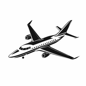 Black and White Private jet flying in the sky vector illustration isolated on white background.