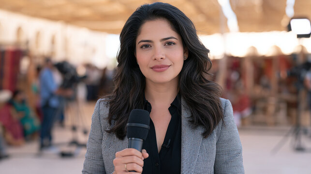 News anchor at a crowded outdoor broadca 2