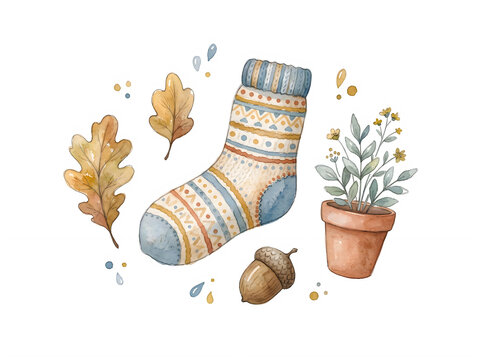 Colorful Socks With Autumn Leaves And Plant transparent background