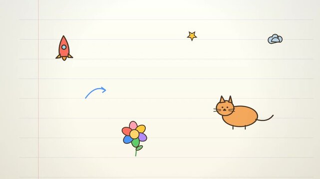 Hand drawn doodle animation on lined paper