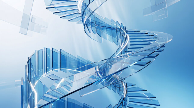abstract blue background with linesModern, glass spiral staircase in a minimalist interior design.