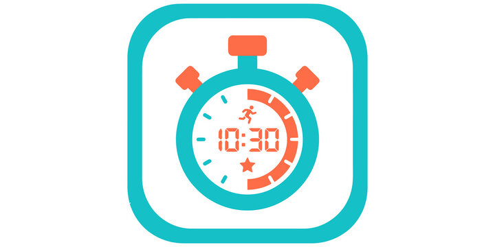 Digital stopwatch timer icon with running figure isolated on transparent background