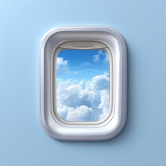 Obraz premium View from an airplane window showcasing a vibrant blue sky filled with fluffy white clouds during a scenic flight